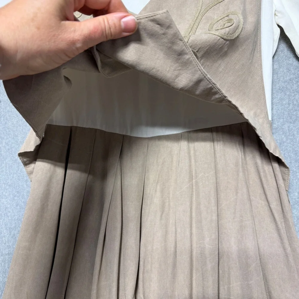 Enge Collection‎ Vintage Tan Vest Layered Midi Dress Size 8 Made in USA Soutache